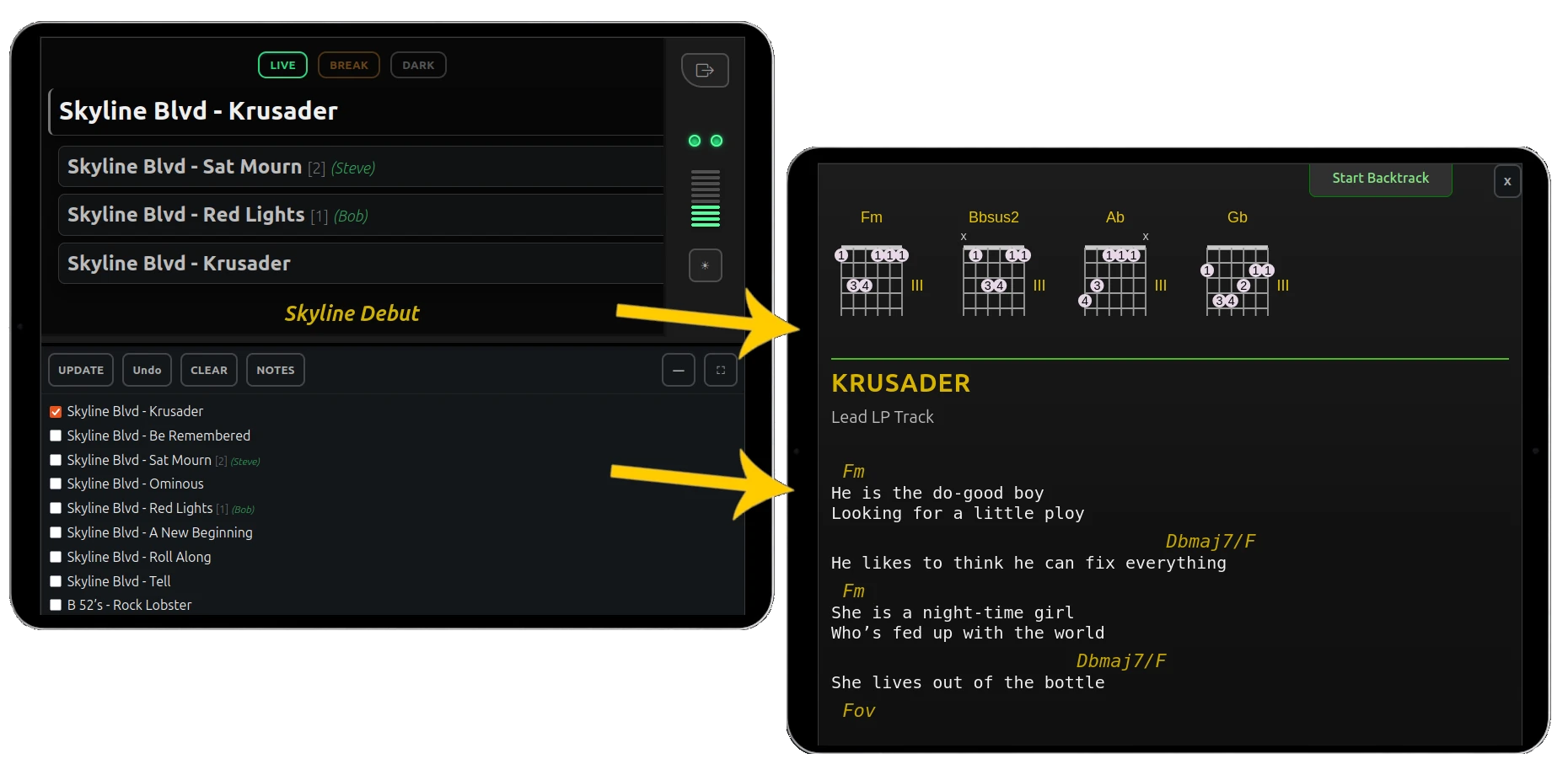 Open Song Notes directly from the SRL Stage Console