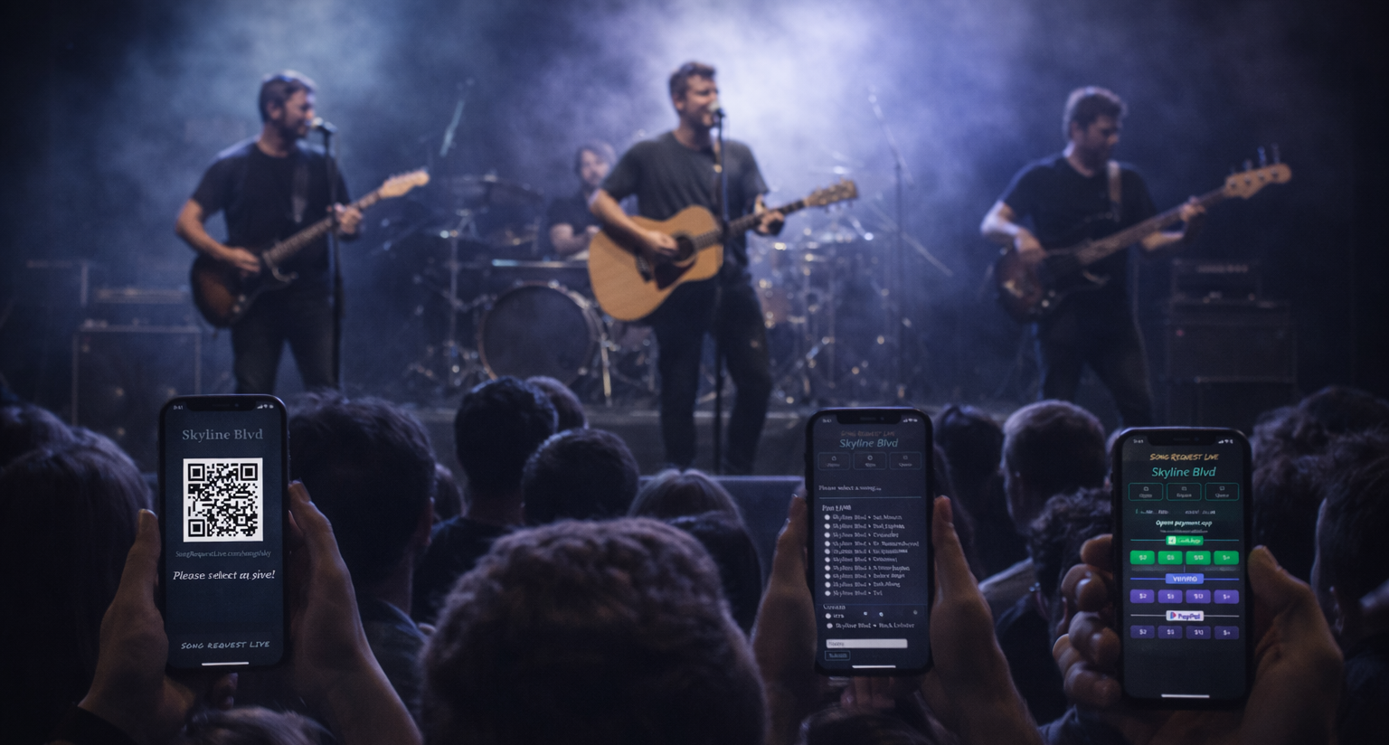 Live music audience using phones to request songs with Song Request Live