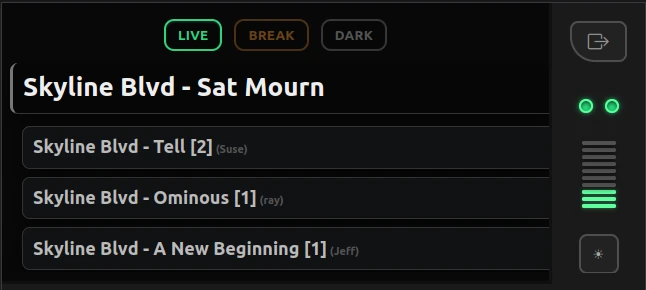 Song Request Live Stage Console showing live request and tip engagement metrics