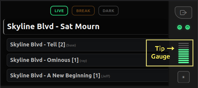 Song Request Live Stage Console showing live song requests and tip activity during a performance